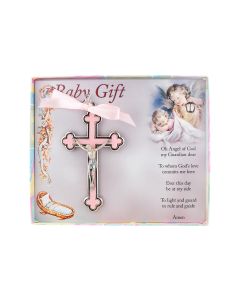 Pink Cloverleaf Baby Crucifix