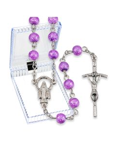 6mm Amethyst Hammered Bead Rosary, Boxed-P65