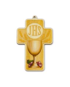 Communion Chalice Laser Cut Wood Cross with Prayer Card