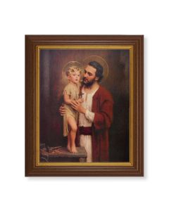 10 1/2" x 12 1/2" Walnut Finish Beveled Frame with 8" x 10" Chambers: St. Joseph with Jesus Textured Art