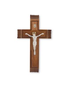 10" Walnut Sick Call Crucifix with Silver Finish Italian Corpus
