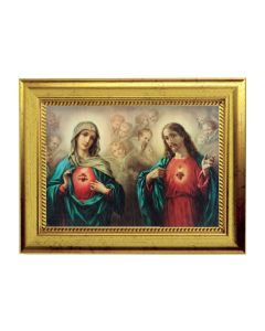 6 3/4" X 8 3/4" Gold Leaf Finish Frame with 5" X 7" The Angelic Sacred Hearts Textured Art