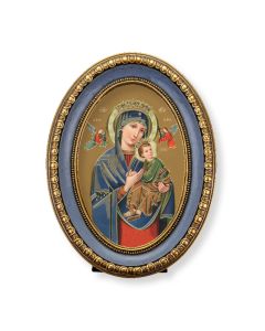 5 1/2" x 7 1/2" Oval Gold-Leaf Frame with a Our Lady of Perpetual Help Print-P65