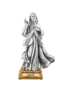 4 1/2" Pewter Divine Mercy Statue, Gift Boxed-P65
