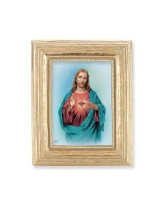3 3/4" x 4 1/2" Gold Frame with a Sacred Heart Print-P65