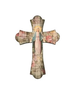 Our Lady of Grace 10" Laser Cut Wood Vintage Cross