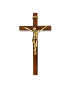 9" Walnut Crucifix with Museum Gold Tone Corpus