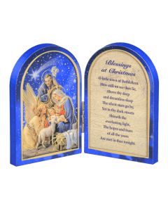 Nativity Scene with Christmas Blessings Standing Natural Wood Diptych