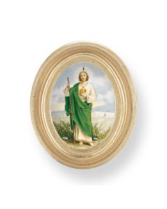 3 1/2" x 4 1/2" Gold Oval Frame with a Saint Jude Print-P65
