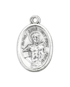 1" Oval Antiqued Silver Oxidized Saint Dismas and Christ Crown of Thorns Medal