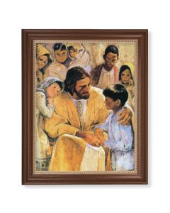 13 1/2" x 16 9/16" Walnut Finished Frame with 11" x 14" Hook: Christ with Children Textured Art