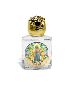 8 ml. 2" Glass Our Lady of Lourdes Holy Water Bottle with Gold Rose Cap