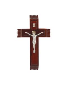 10" Dark Cherry Sick Call Crucifix with Silver Finish Italian Salerni Corpus