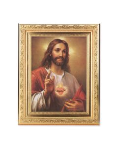 8 1/4" x 10 1/4" Gold Ornate Frame with a 6" x 8" La Fuente: Sacred Heart of Jesus Print