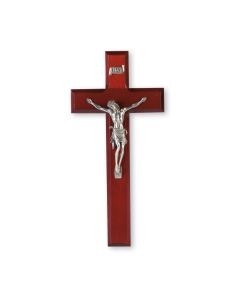 10" Dark Cherry Wood Cross with a Fine Pewter Corpus