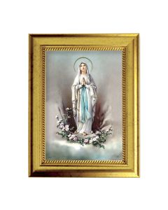 6 3/4" X 8 3/4" Gold Leaf Finish Frame with 5" X 7" Our Lady of Lourdes Textured Art