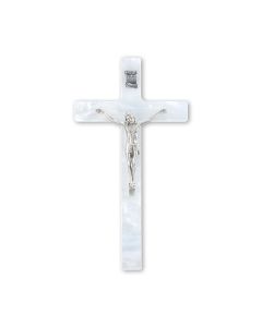 7" Pearlized White Cross with Fine Pewter Corpus