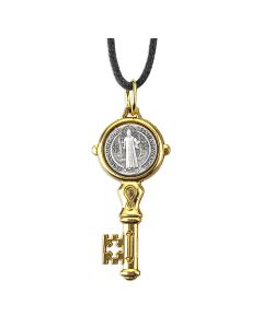 Saint Benedict Jubilee Medal, Gold Key Necklace