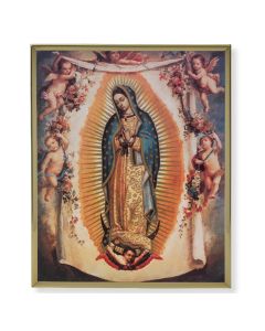 11" x 14" Gold Plaque Frame with a Our Lady of Guadalupe with Angels Print