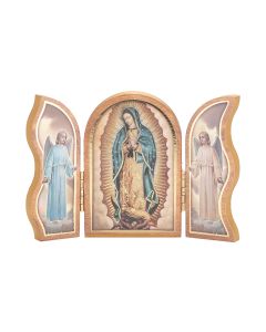 Our Lady of Guadalupe Standing Natural Wood Triptych