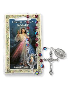 Red Bead Divine Mercy Specialty Rosary Boxed