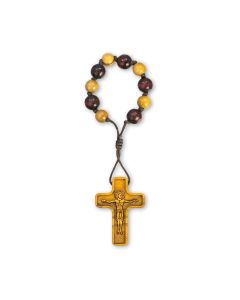6mm Two Tone Olive Wood Bead Finger Rosary Ring with Crucifix