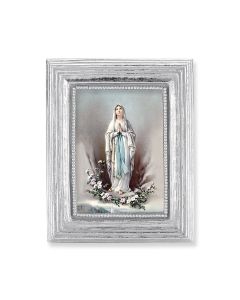 3 3/4" x 4 1/2" Silver Frame with a Our Lady of Lourdes Print-P65