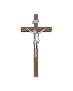 10" Walnut Wood Cross with a Fine Pewter Corpus