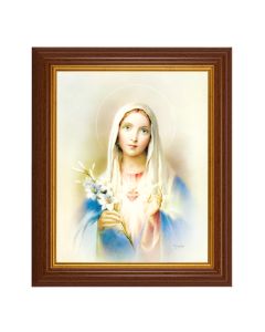 10 1/2" x 12 1/2" Walnut Finish Beveled Frame with 8" x 10" Immaculate Heart of Mary Textured Art