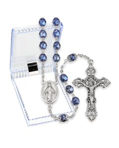 Cobalt Metallic Glass Fire Polished Bead Rosary, Boxed