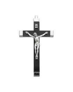 3 3/4" Black Wood Nickel Bound Crucifix with Antiqued Silver Corpus