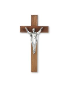11" Walnut Cross with an Antiqued Silver Finish Cipolletti Risen Christ Corpus 