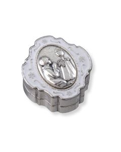 2" Communion White Epoxied Metal Keepsake Box with Boy- Box Only