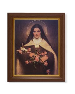 10 1/2" x 12 1/2" Walnut Finish Beveled Frame with 8" x 10" Saint Therese Textured Art