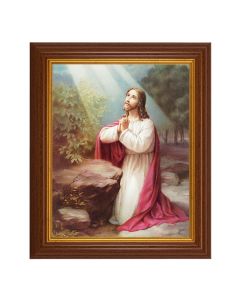 10 1/2" x 12 1/2" Walnut Finish Beveled Frame with 8" x 10" Christ on Mt. Olive Textured Art