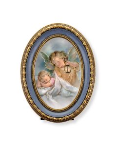 5 1/2" x 7 1/2" Oval Gold-Leaf Frame with a Guardian Angel with Lantern Print-P65