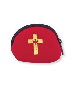 Red Neoprene Rosary Case, Gold Stamped with Confirmation Symbol