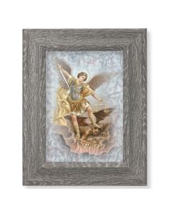 7 1/2" x 9 1/2" Grey Weathered Frame with St. Micahael Artwork on Wood Plaque