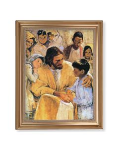 13 1/2" x 16 9/16" Gold Leaf Antique Finished Frame with 11" x 14" Hook: Christ with Children Textured Art