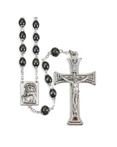Black Palisander Bead Rosary with Deluxe Center and Crucifix Boxed