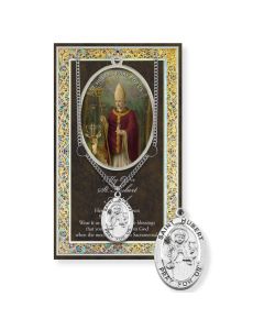 Saint Hubert Genuine Pewter Medal on a 24" Chain with Biography and Picture Folder