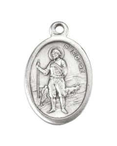 1" Oval Antiqued Silver Oxidized Saint Isidore Medal