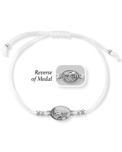 White Cord Bracelet with Guardian Angel Medal and Accent Beads