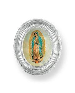 3 1/2" x 4 1/2" Silver Oval Frame with an Our Lady of Guadalupe Print-P65