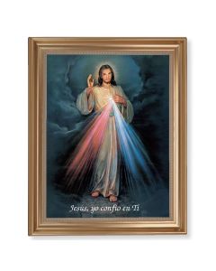 13 1/2" x 16 9/16" Gold Leaf Antique Finished Frame with 11" x 14"  Divine Mercy Spanish Textured Art