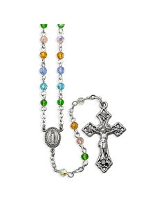 Multicolor Aurora Borealis Crystal Bead Rosary, Boxed
