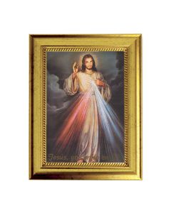 6 3/4" X 8 3/4" Gold Leaf Finish Frame with 5" X 7" Divine Mercy (Spanish) Textured Art