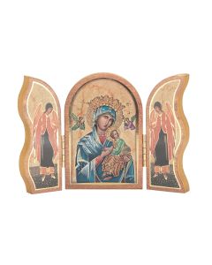 Our Lady of Perpetual Help Standing Natural Wood Triptych