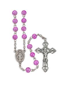 Fuchsia Crackled Glass Bead Rosary