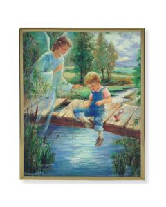 8" x 10" Gold Plaque Frame with a Blanc: Guardian Angel with Boy Print